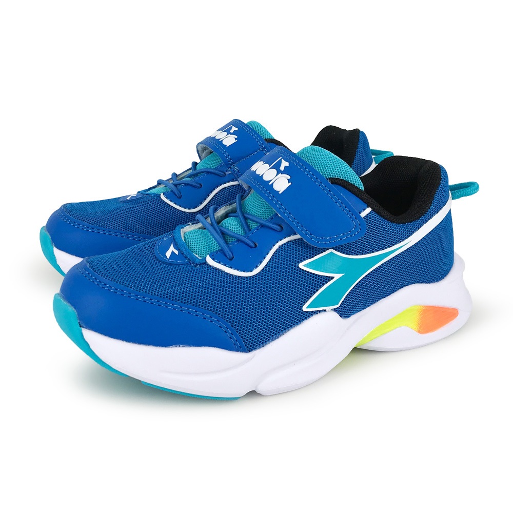 DIADORA迪亞多那 兒童輕量運動鞋 童運動鞋 童鞋 時尚 漸層 魔鬼氈 透氣 康特杯 保護後跟 耐磨 止滑 藍 黑粉, , large