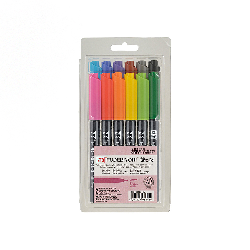 【Kuretake 吳竹】ZIG 筆日和水彩軟筆刷 12色組 /盒 CBK-55N-12V(日本品牌), , large