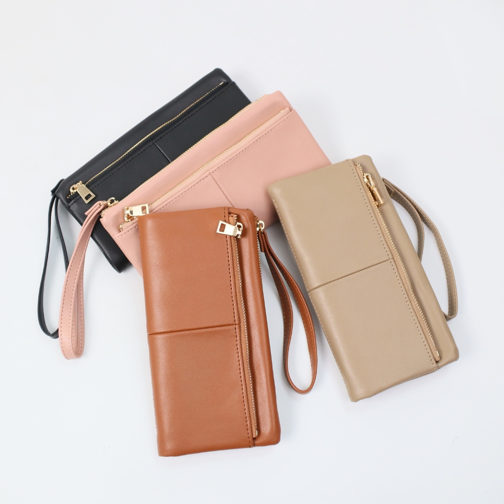 LUN&Eacute;A 柔光小羊皮雙層對折長夾-黑色  多卡位收納 人氣女用皮夾 女夾 錢包, , large