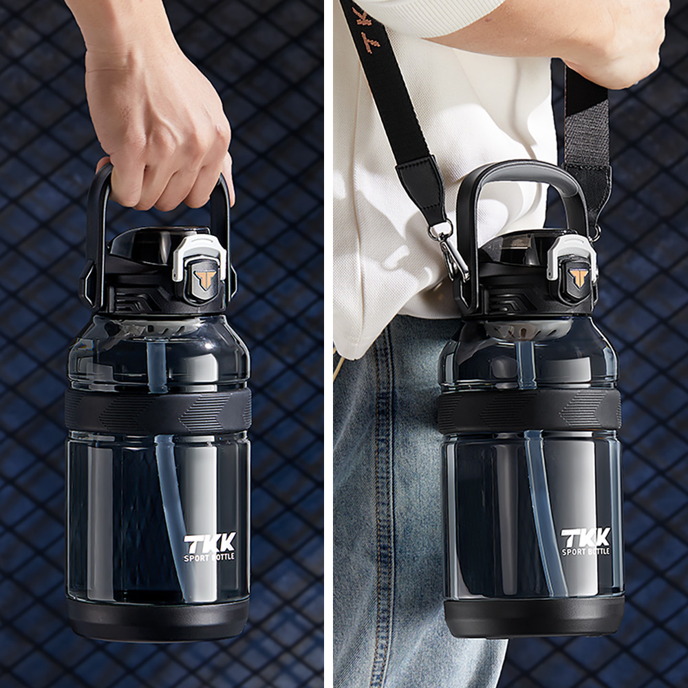 【TKK】美國進口Tritan戶外攀峰 手提+背帶 直飲+吸管大容量 運動水壺2000ML(附背帶)-任選色, , large