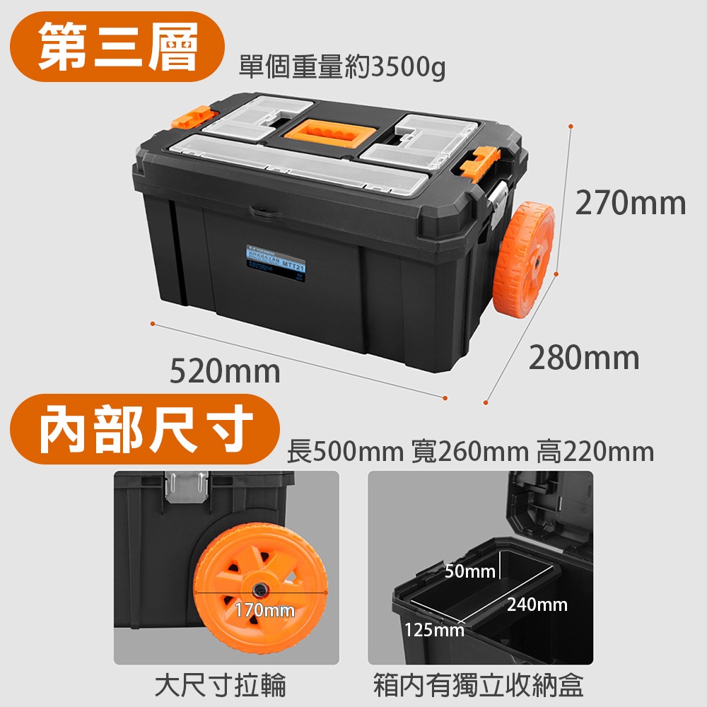 【TOPWAY】三合一拉桿工具箱 工具箱帶輪可推拉 拉桿工具箱 滾輪大容量 五金工具收納箱 三層大工具箱, , large