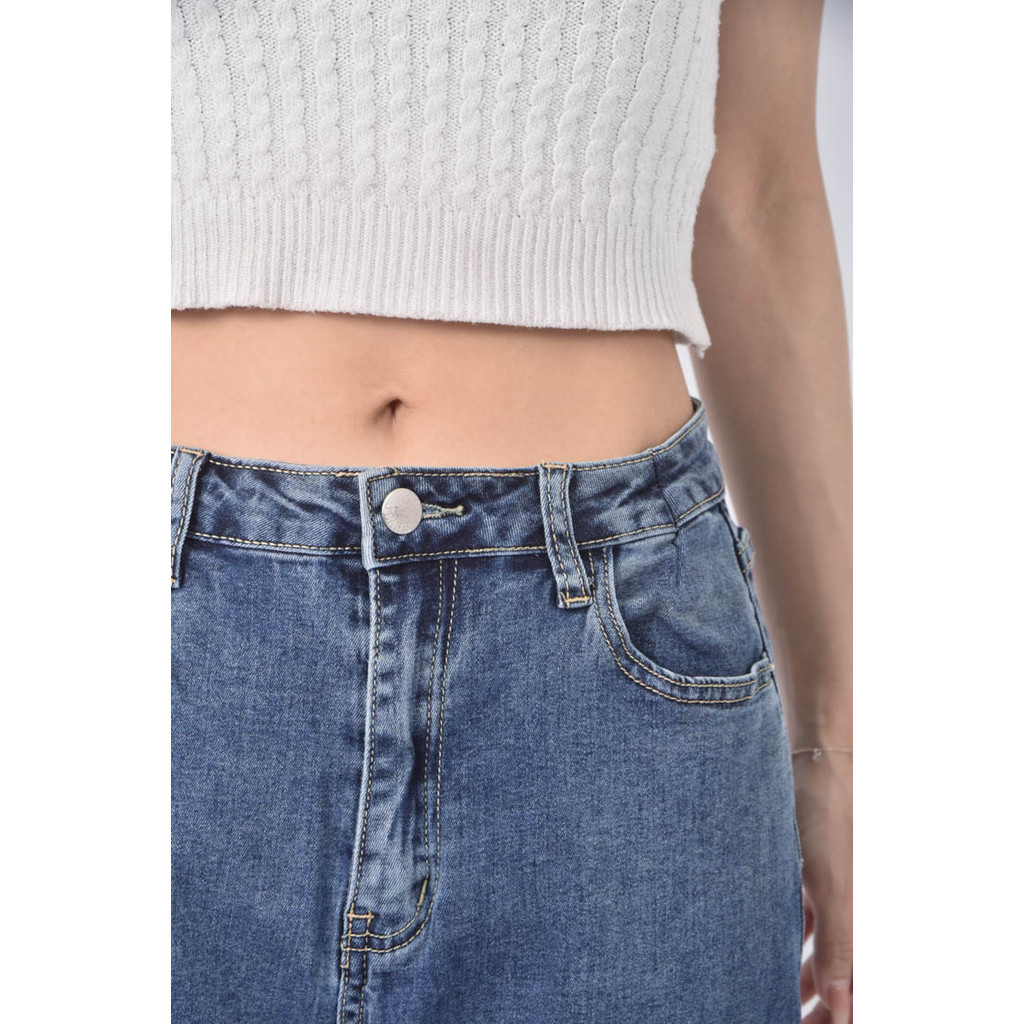 (S) 高腰丹寧牛仔寬版藍色長褲二手衣, , large