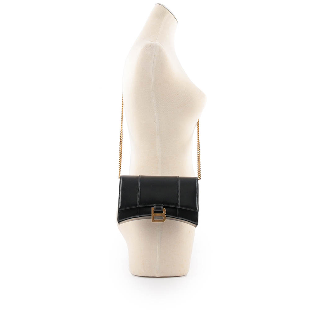 BALENCIAGA Hourglass 小牛皮皮夾式鏈包WOC/黑色, , large
