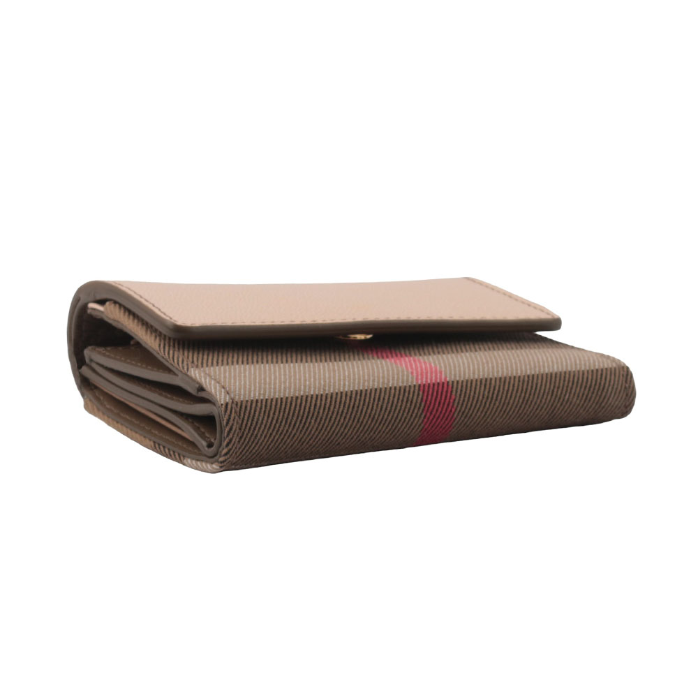 BURBERRY Lancaster 牛皮及帆布格紋三折短夾/瑪瑙粉/棕色, , large