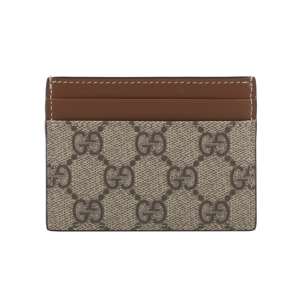 GUCCI GG Supreme塗層帆布及皮革4卡名片夾/卡片夾(棕色), , large