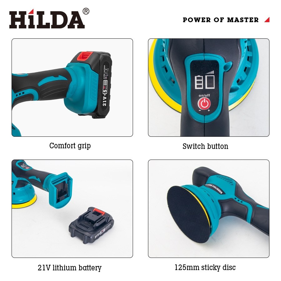 【HILDA】希爾達電動工具 21V 雙電 鋰電無線打蠟機 12配件組 可拋光、打磨 可依照不同需求調整轉速, , large