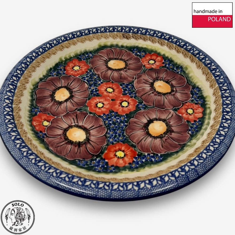 【SOLO Vintage】Cerraf Polish Pottery 26cm Dinner Plate Banquet of Elegant Red Series Made in Poland, , large