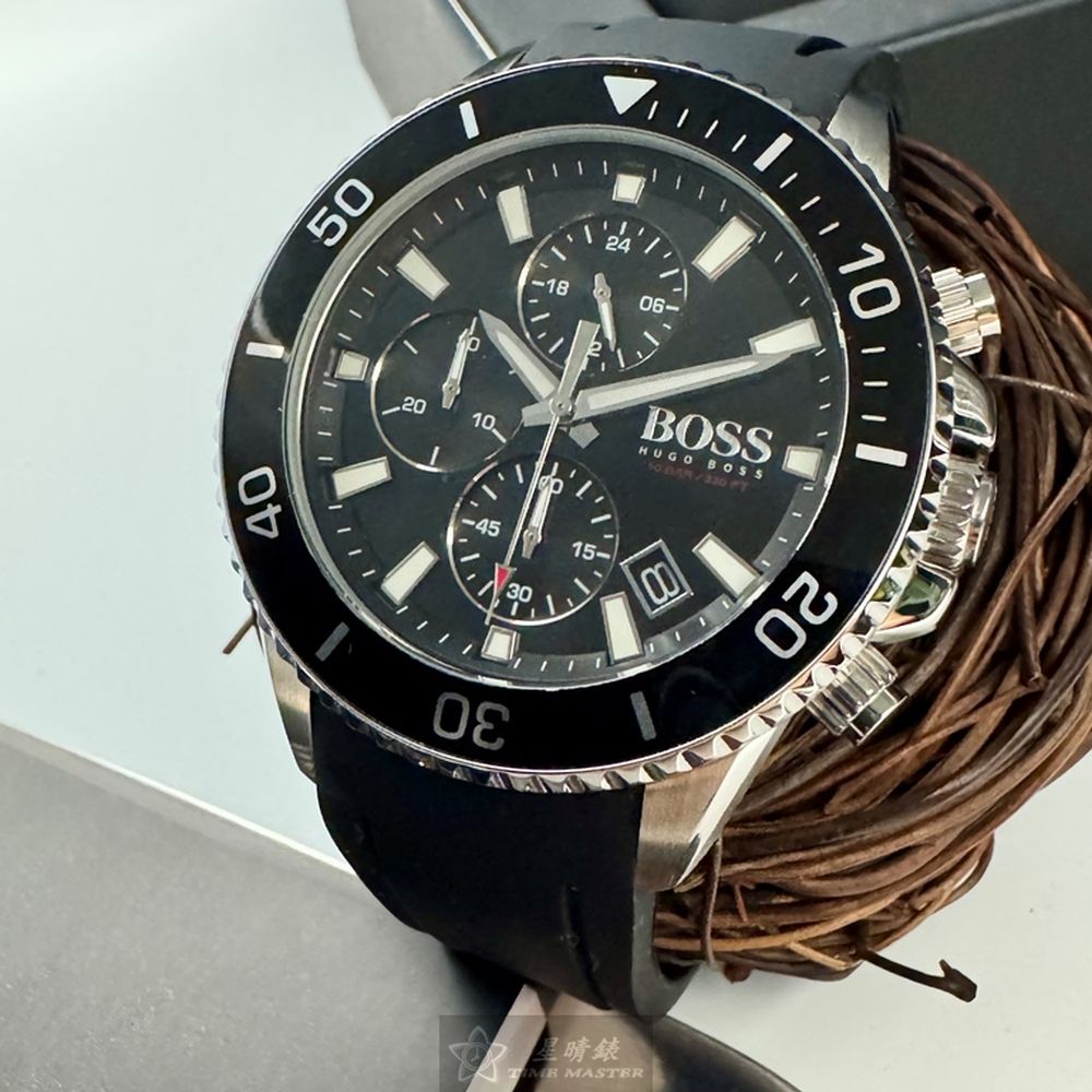 [星晴錶業]BOSS手錶,46mm,HB1513912黑色錶面黑錶殼深黑色矽膠錶帶款, , large