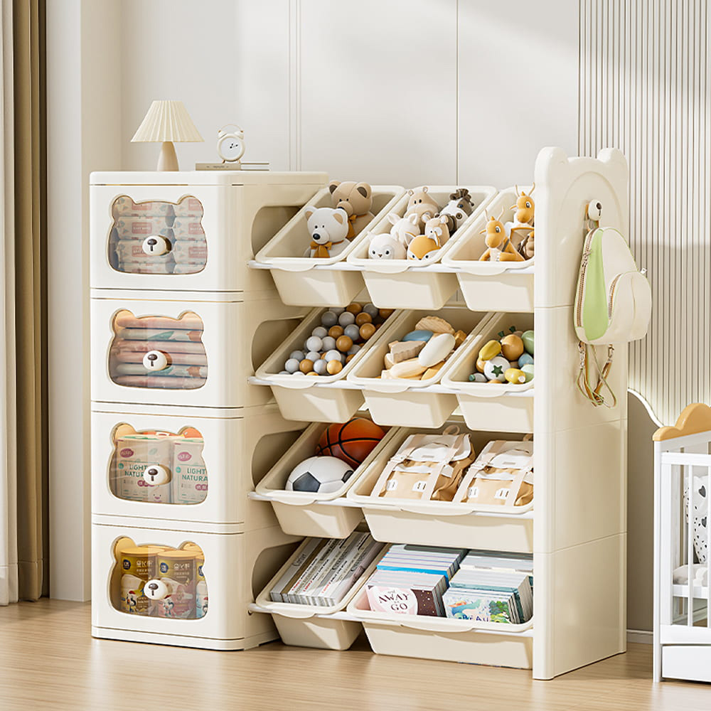 【AOTTO】奶油風兒童玩具書籍四層收納架/收納櫃(AS-099), , large