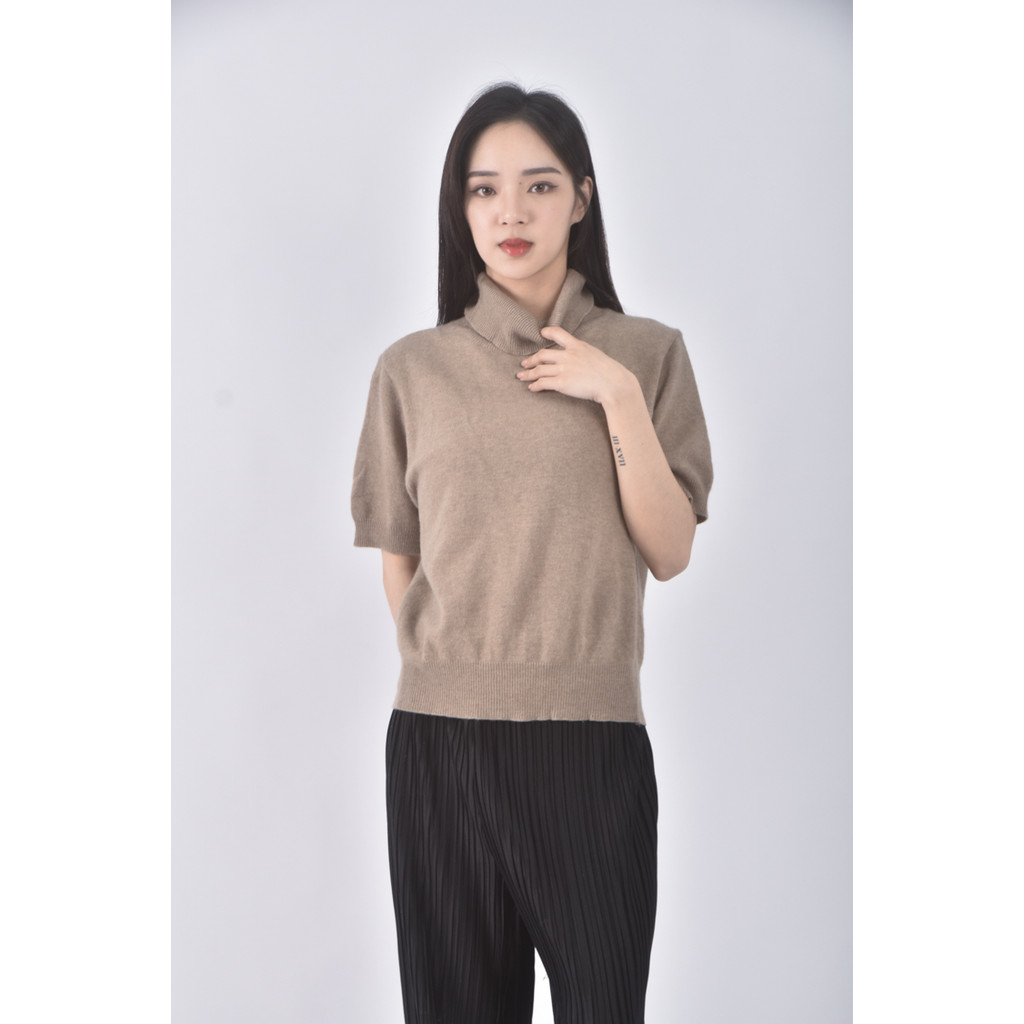 (S) 質感針織高領棕色上衣二手衣, , large