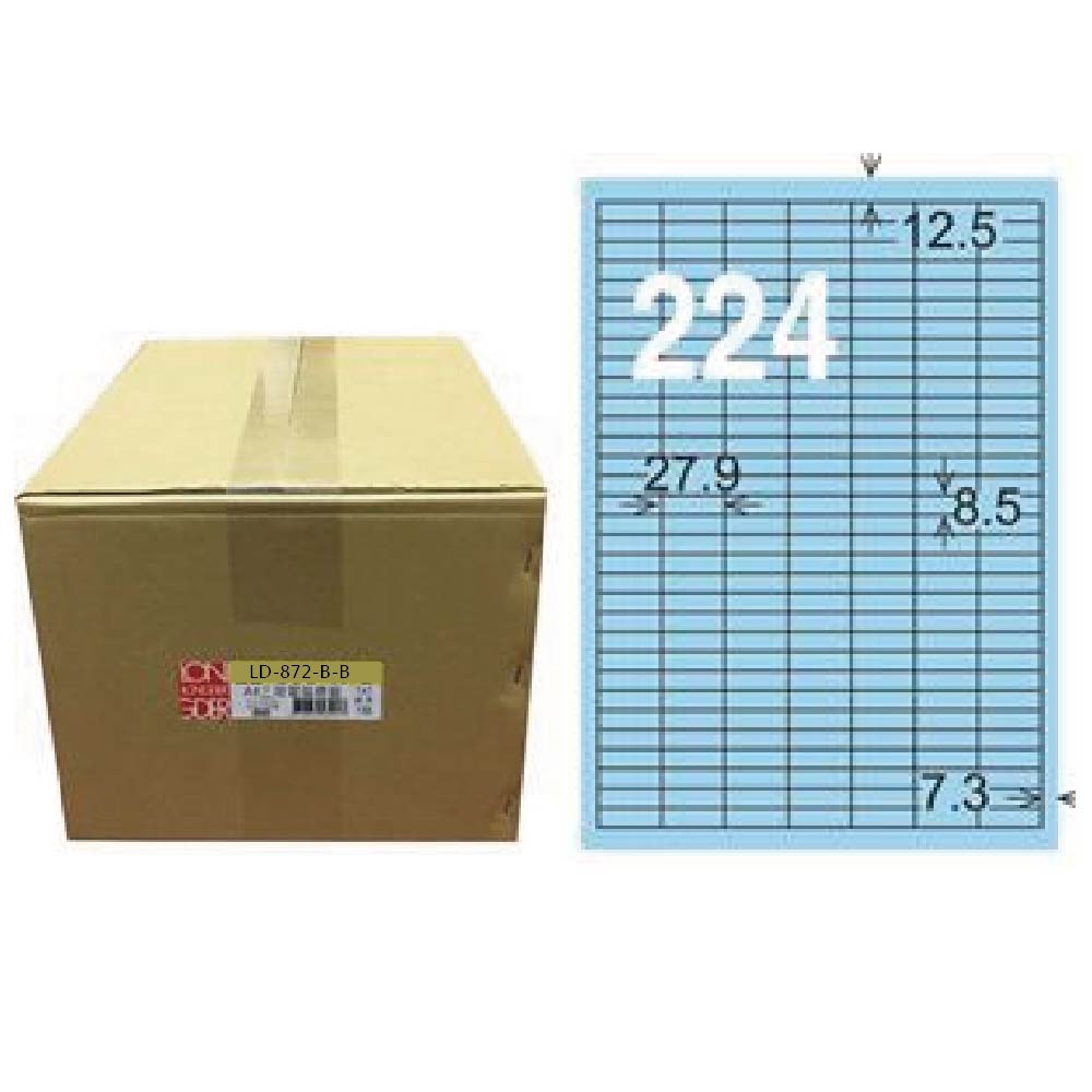 【龍德】LONGDER 三用電腦標籤 A4 224格 8.5*27.9mm 淺藍 1000張/箱 LD-872-B-B(適用雷射、噴墨、影印), , large