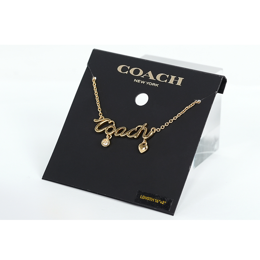 COACH Script 草寫標誌及玻璃水鑽項鍊/金色, , large