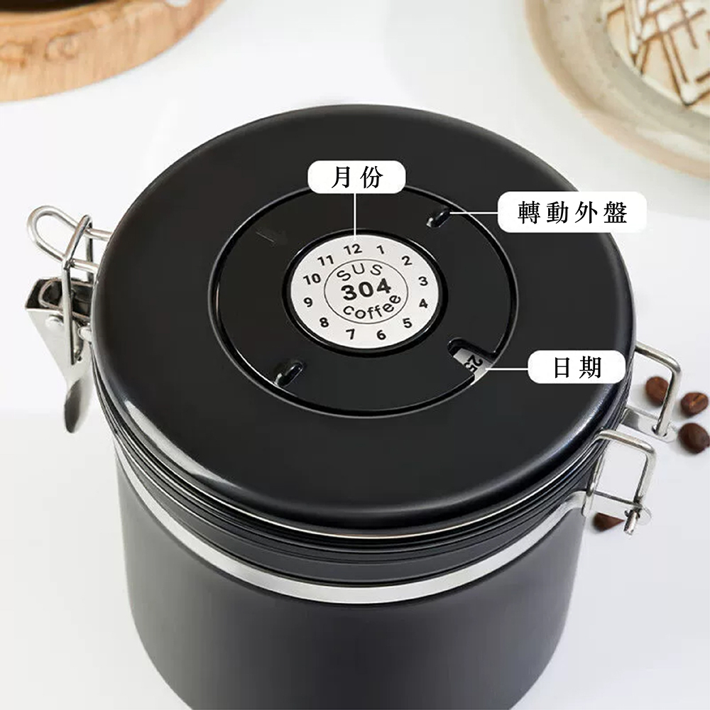 【GlassKing】GK-900M 不鏽鋼密封罐 單向排氣閥 紀錄儲放日期 咖啡豆密封罐 儲豆罐 儲物罐 附不鏽鋼豆勺, , large