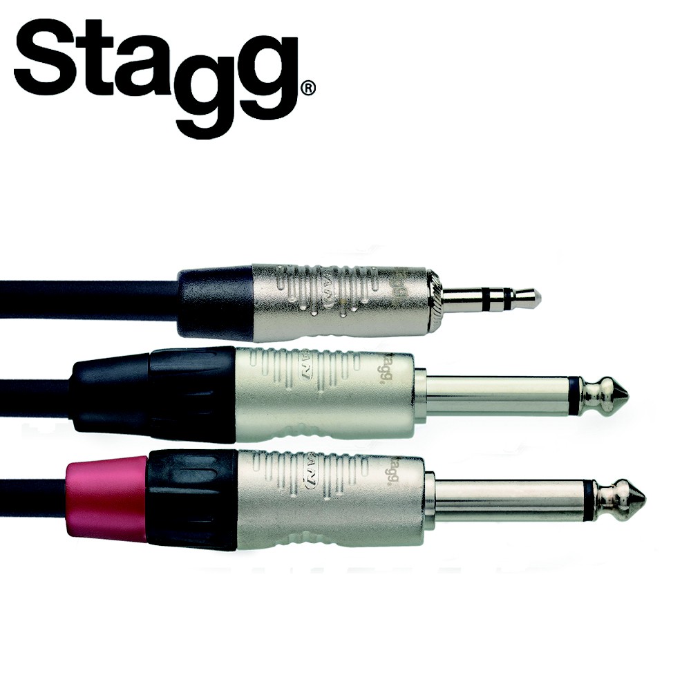 STAGG NYC3-MPS2PR 3M Y型音源線 3.5mm 立體聲公頭 對 雙6.3mm 單聲道公頭【敦煌樂器】, , large