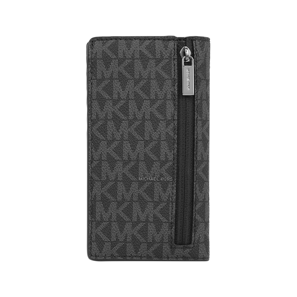 Michael Kors 銀字滿版Logo 釦式二折大款卡片夾/卡包(黑色), , large