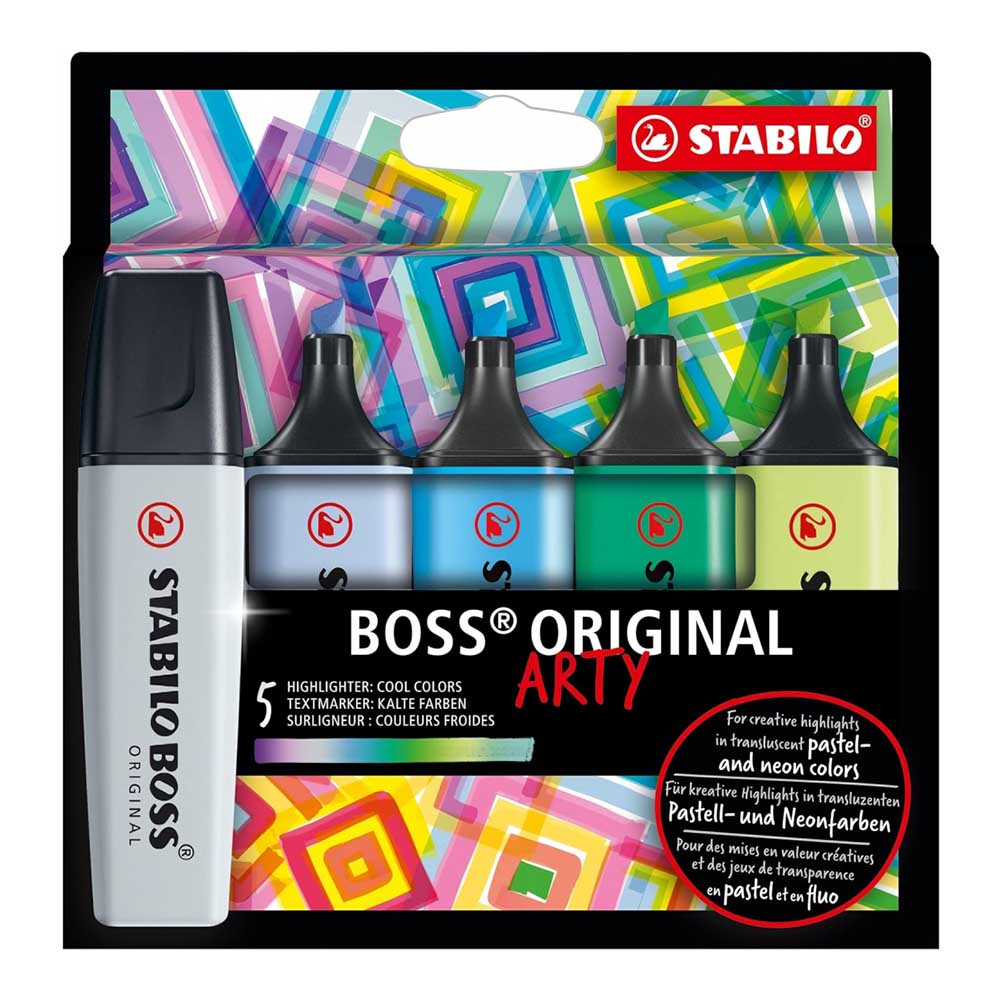 STABILO 德國 思筆樂 BOSS ORIGINAL ARTY 波士經典螢光筆  5色冷色系組/盒 ST70/5-02-2-20, , large