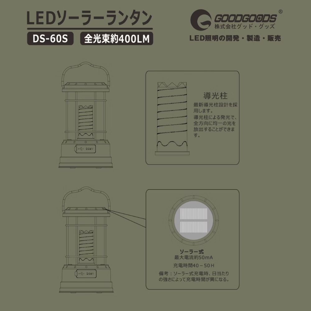 GOODGOODS Solar Camping Light DS-60S (Japan) | Yellow/White Light, , large
