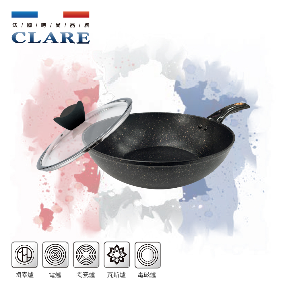 CLARE 可蕾爾 典鑽不粘炒鍋鑄造炒鍋IH附蓋 30cm-Leidea樂德兒, , large