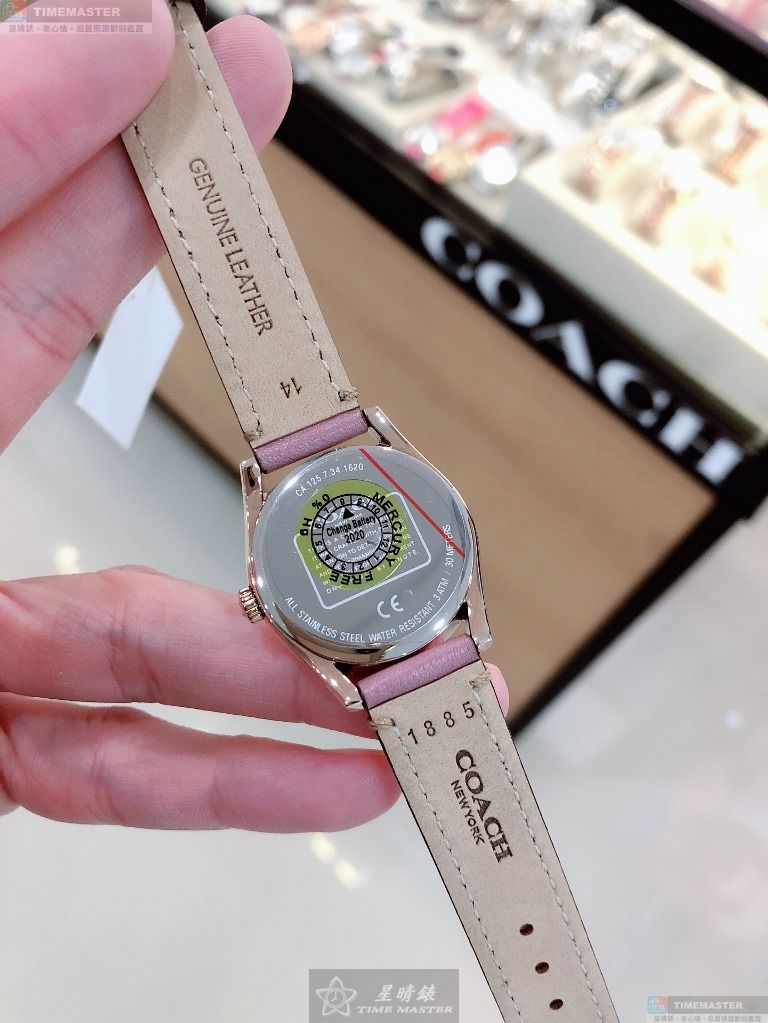 [星晴錶業]COACH手錶,28mm,CH00054白色錶面玫瑰金錶殼粉紅真皮皮革錶帶款, , large