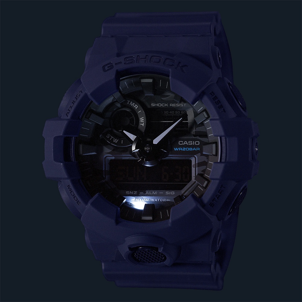CASIO 卡西歐 G-SHOCK 城市迷彩 計時雙顯錶-藍 GA-700CA-2A, , large
