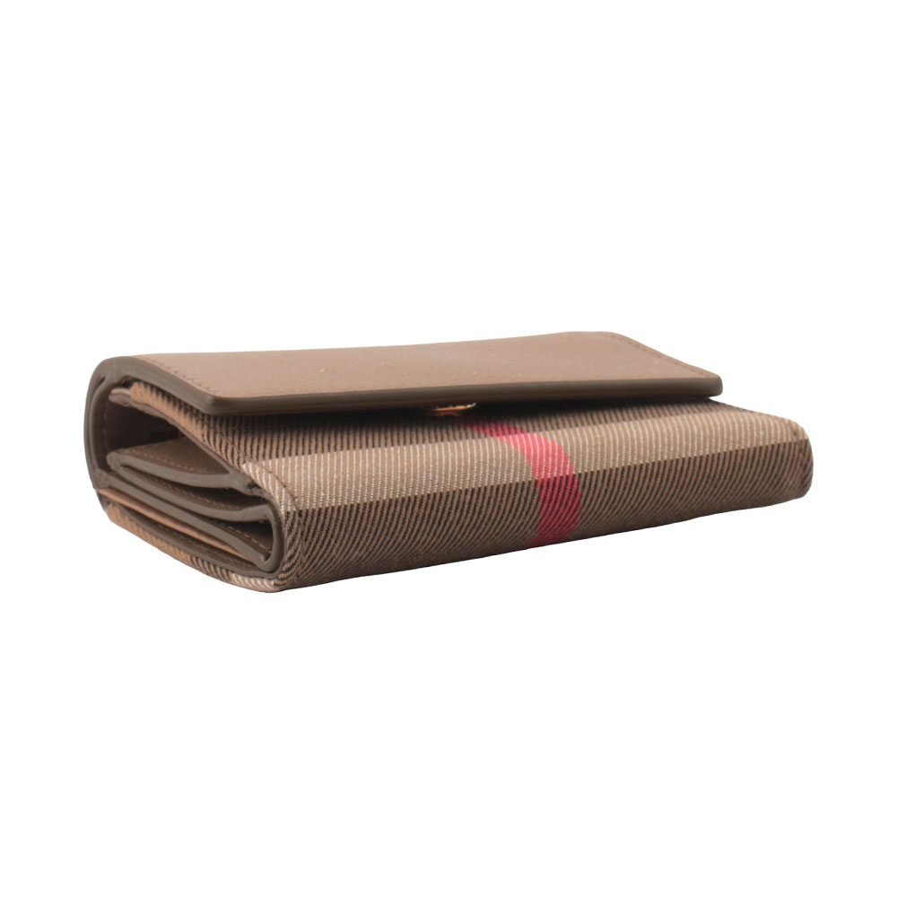 BURBERRY Lancaster 牛皮及帆布格紋三折短夾/栗子色/棕色, , large