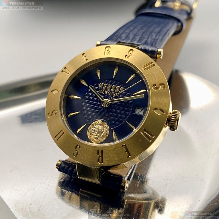 [星晴錶業]VERSUS VERSACE手錶,34mm,VV00335寶藍色錶面金色錶殼寶藍真皮皮革錶帶款, , large