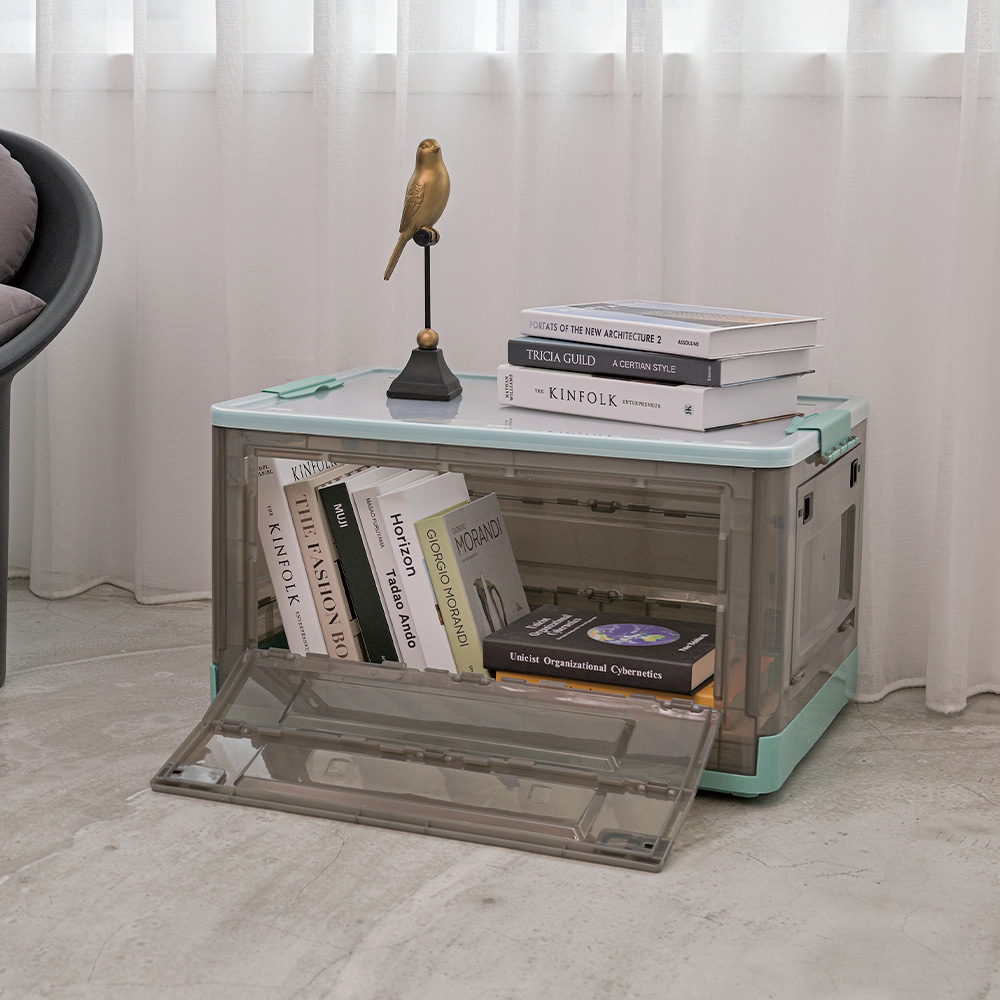 【H&R安室家】五門開可摺疊59*41*34cm透明收納箱BNF99, 綠色, large