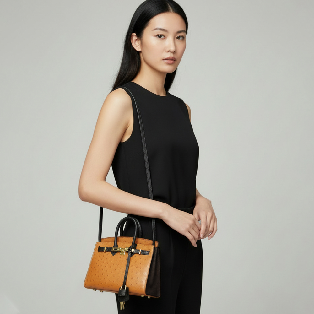 【M2nd】卡希瓦鴕鳥皮迷你柏金包-灰粉(T9407A), , large