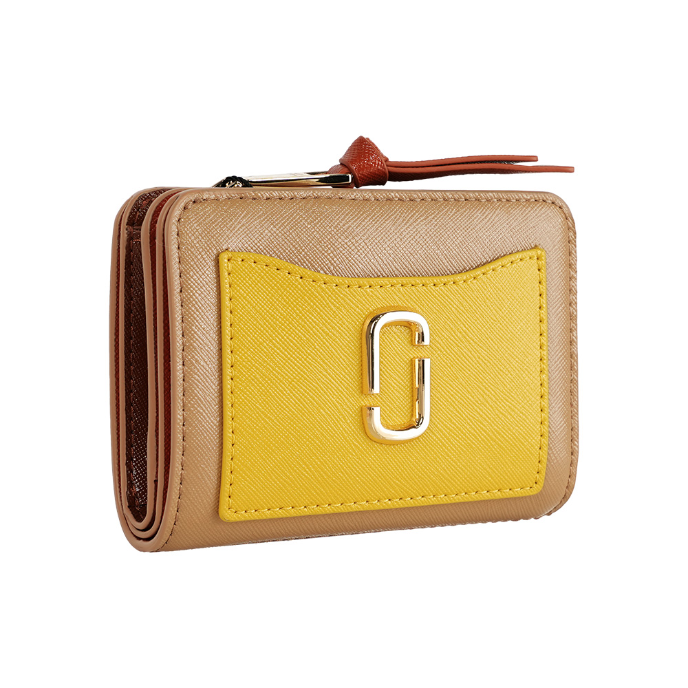 MARC  JACOBS The Snapshot 防刮皮革暗釦二折撞色短夾(亮黃色), , large
