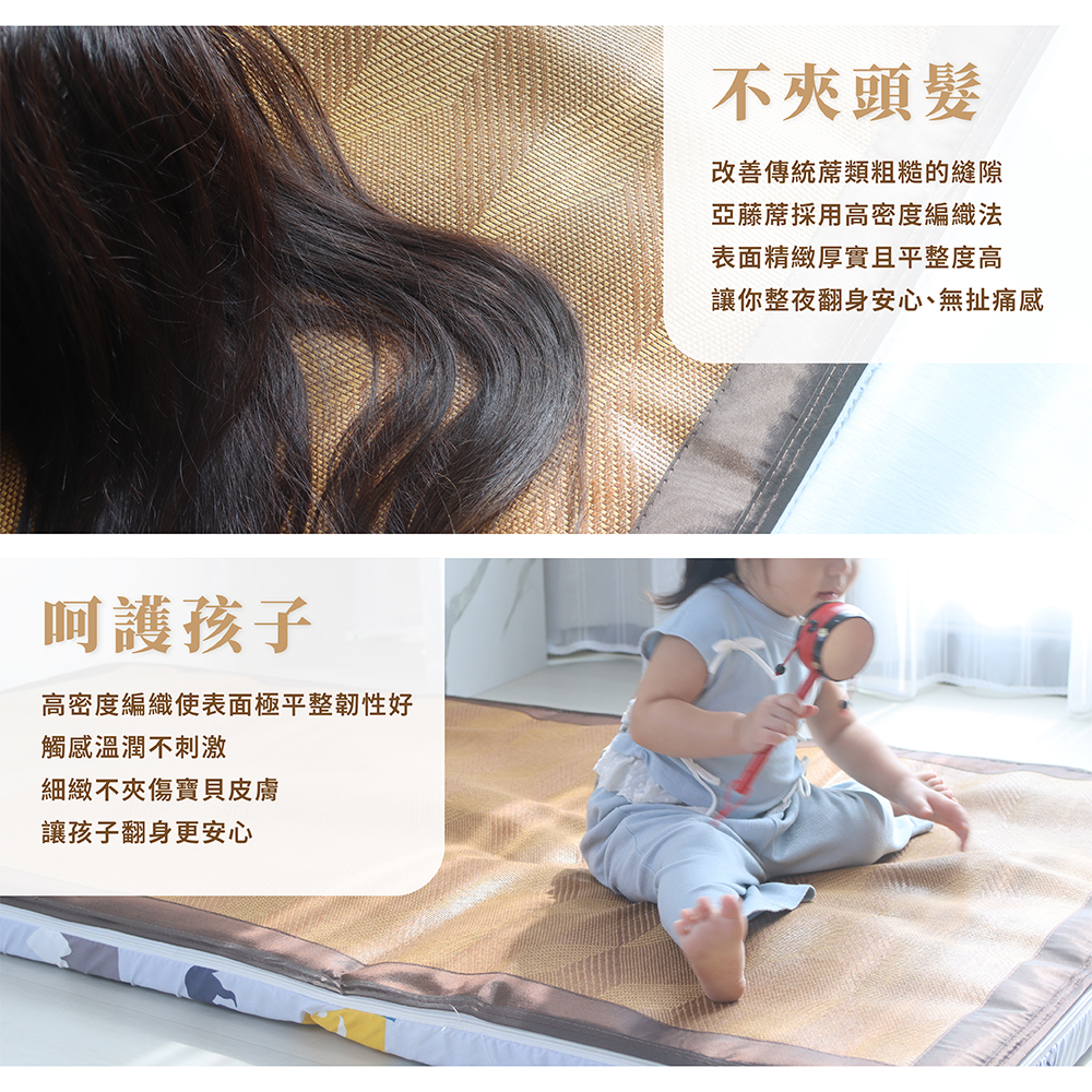 【台灣製造】四季亞藤透氣床墊 厚度5cm 單人3尺｜蔚藍格線｜ 雙面可翻 涼感蓆面 三折床墊 亞藤涼蓆, , large