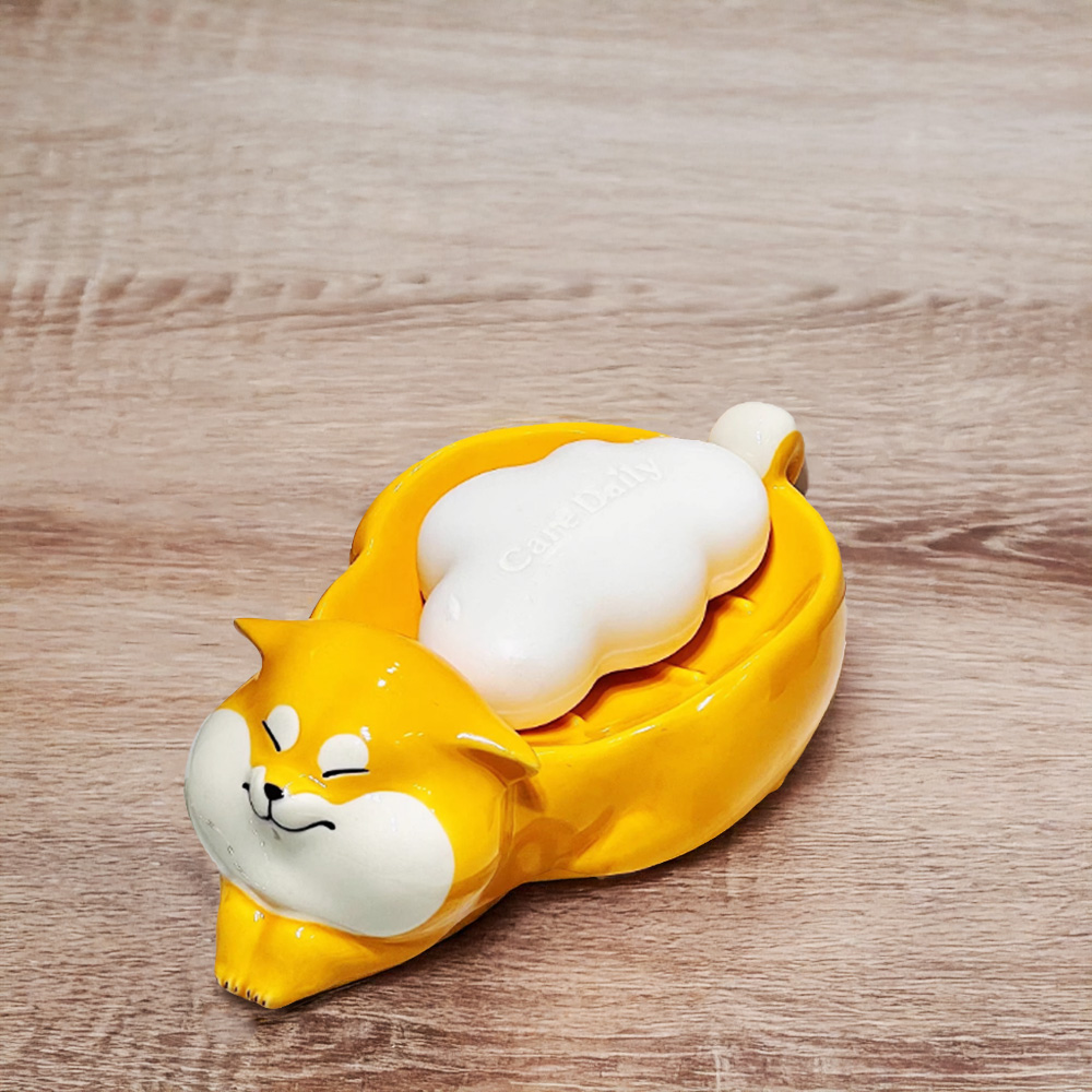 【上手家居】柴犬陶瓷肥皂盒 胖柴(肥皂瀝水架/肥皂架/香皂盒/香皂架/貓咪肥皂盒), , large