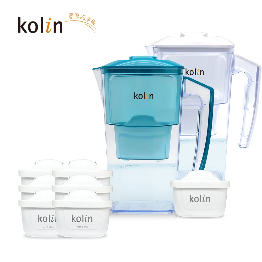 Kolin 歌林 2.5L濾水壺(內含四重濾芯*1)+五重淨垢濾芯6入(共1壺7芯/適用Brita), , large