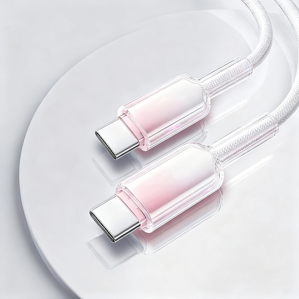 [Lele] PD60W Ice Crystal Head Colorful Braided Fast Charging Cable C to C 1M Gray White Pink, , large