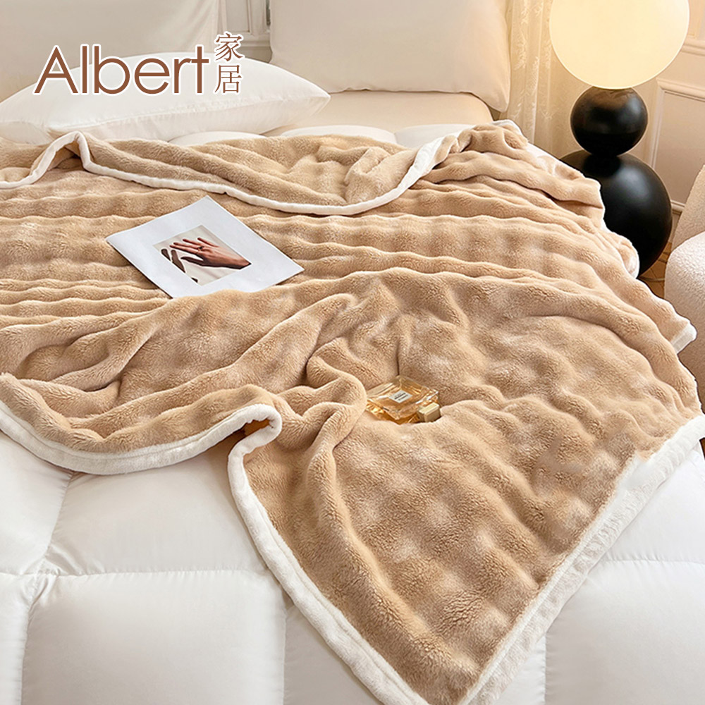 Albert家居《卡其駝》托斯卡泡泡兔毛絨毯1入 (150x203cm 保暖被/冬被/毛毯/毯子), , large