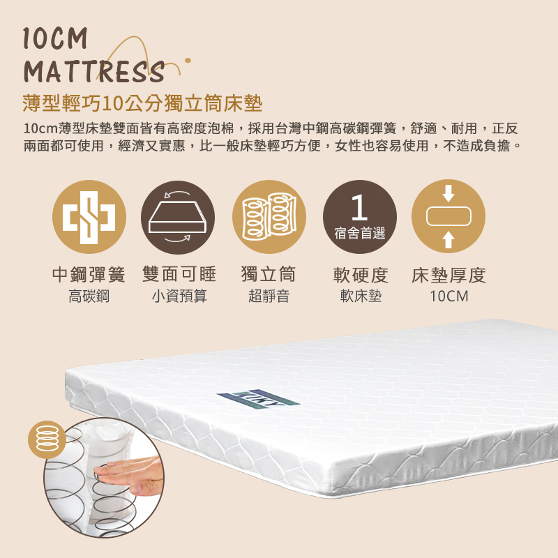 【KIKY】柯博文實木雙層床架3件組(雙層床+薄墊3.5尺x2), , large