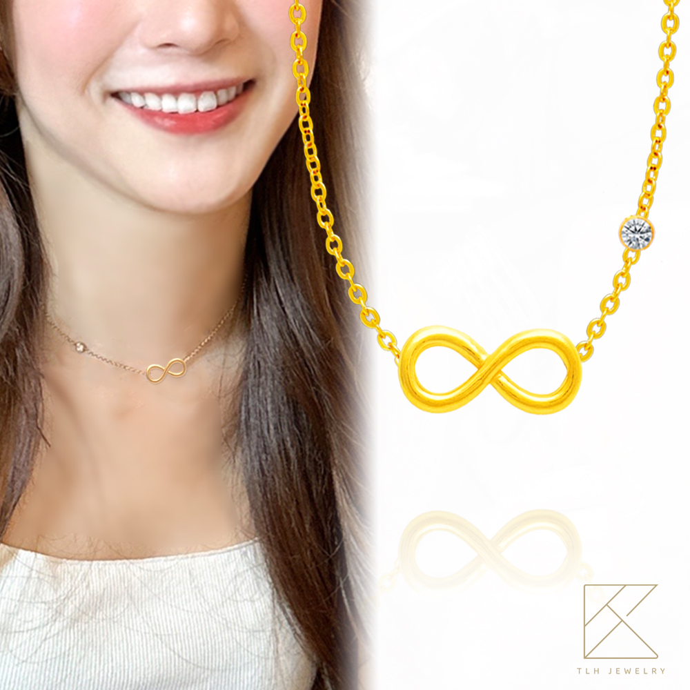 【TLH】黃金墜鎖骨項鍊 純金999 圈住愛 約重 0.05錢&plusmn;0.01