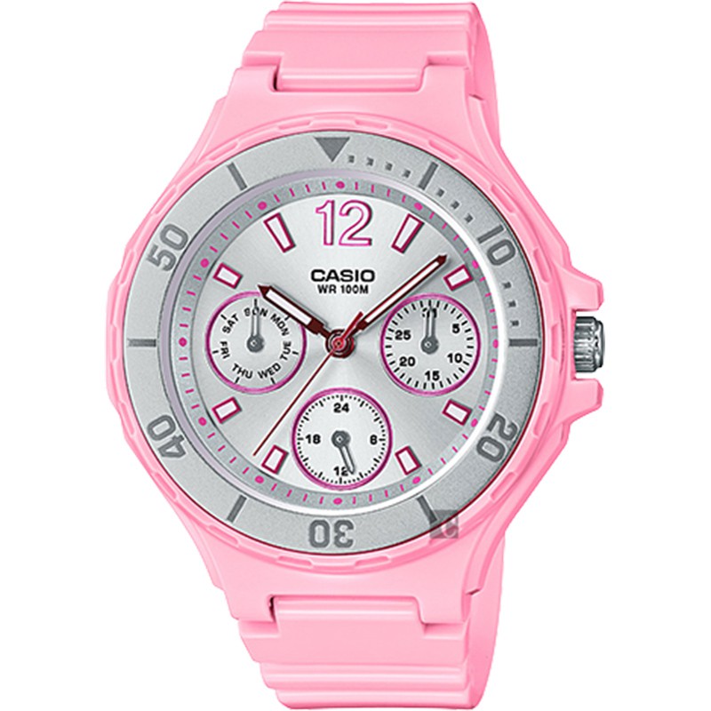 CASIO 卡西歐 迷你運動風日曆女錶-銀圈x粉紅 LRW-250H-4A2, , large