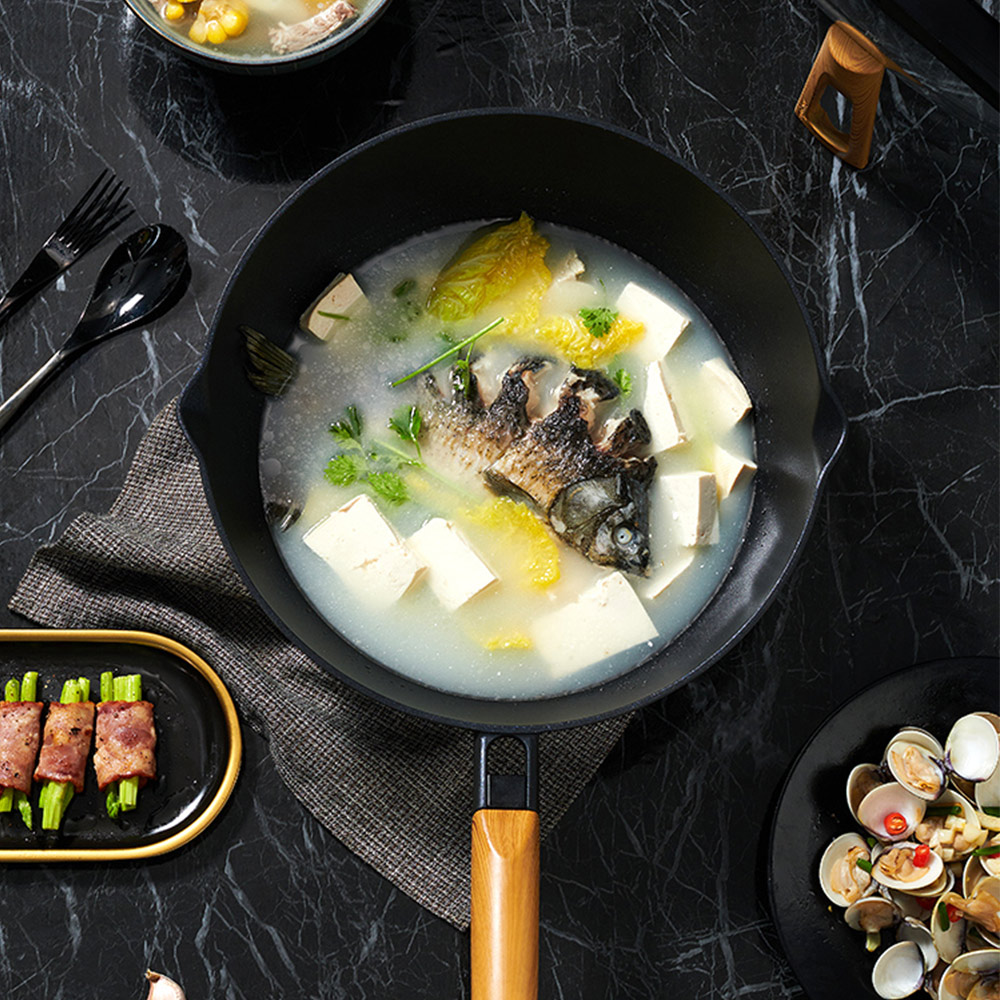 【Taste Plus】悅味元木 鑽石級內外不沾鍋 平底炒鍋 28cm IH全對應(贈原廠鍋蓋+木鏟), , large