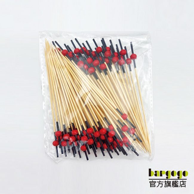 [巴果果]水果叉 調酒裝飾 竹叉 竹籤 叉子 竹串 點心叉 炸物叉 串烤叉 漢堡串 婚禮派對 黑杆红球珠 JM10-221, , large