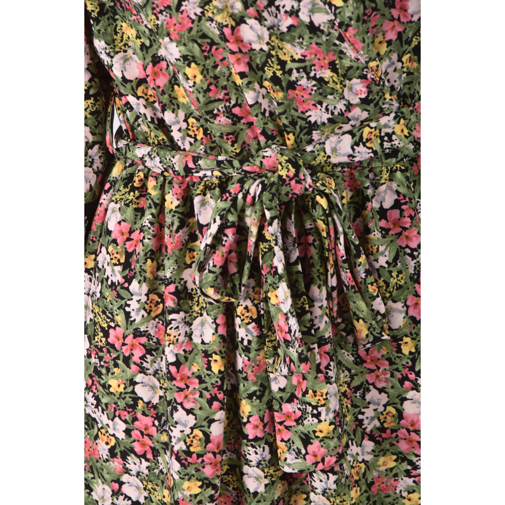 (S) zara質感印花綠色綁帶洋裝二手衣, , large