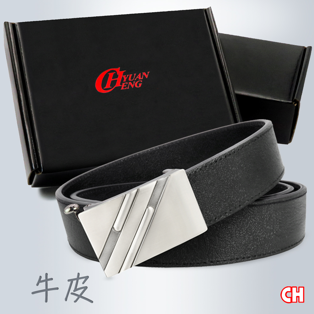 【CH-BELT 銓丞皮帶】真牛皮-實用牛皮男自動扣功能 紳士皮帶腰帶(黑), , large