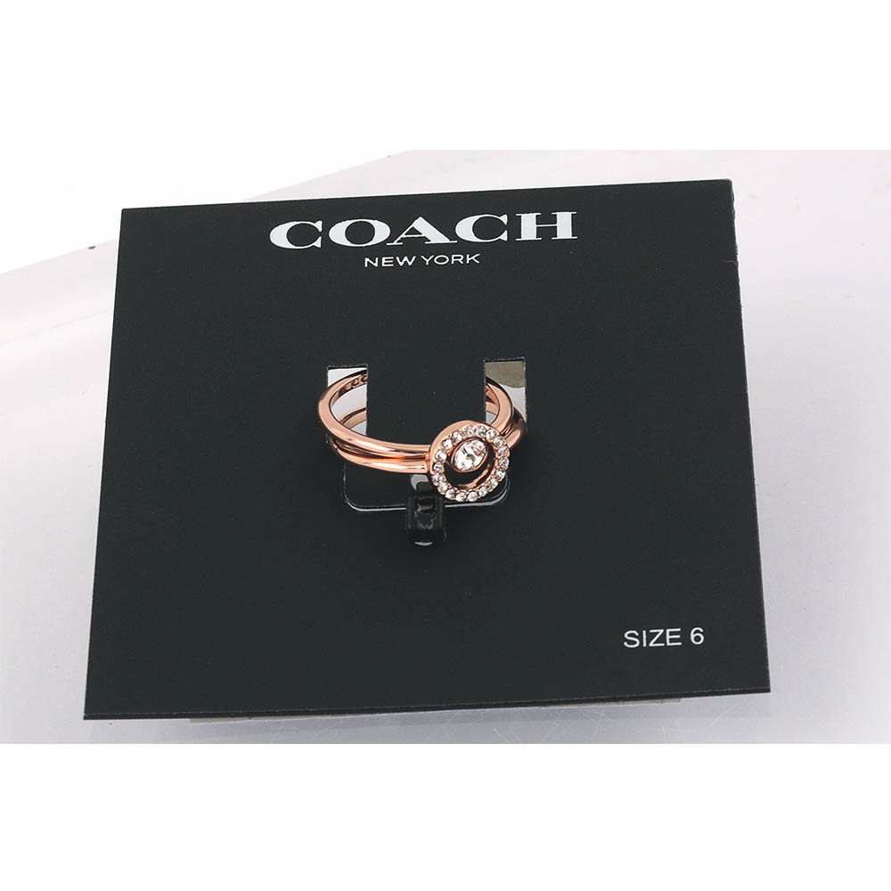 COACH 鏤空水鑽雙圓圈可拆戴戒指 6號/玫瑰金, , large