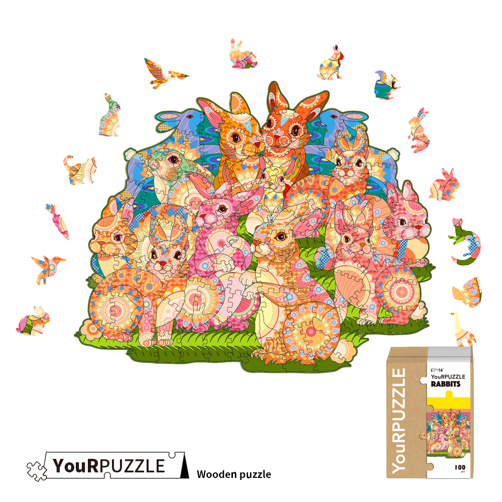 [積木共和國] 【YouRPUZZLE】台灣現貨兔子聚會拼圖(檢驗合格木質動物拼圖), , large