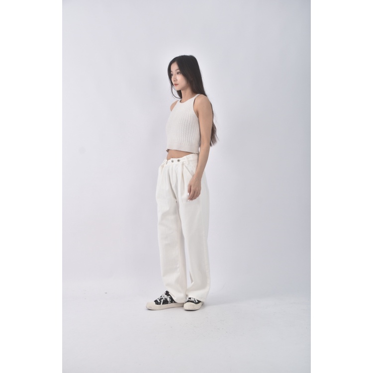 (S) minimatters高腰棉質純棉白色長褲二手衣, , large