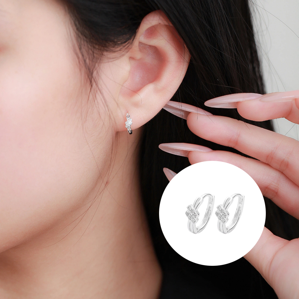 S999純銀精緻閃耀雙鋯石耳扣款耳環附馬卡收納盒, , large