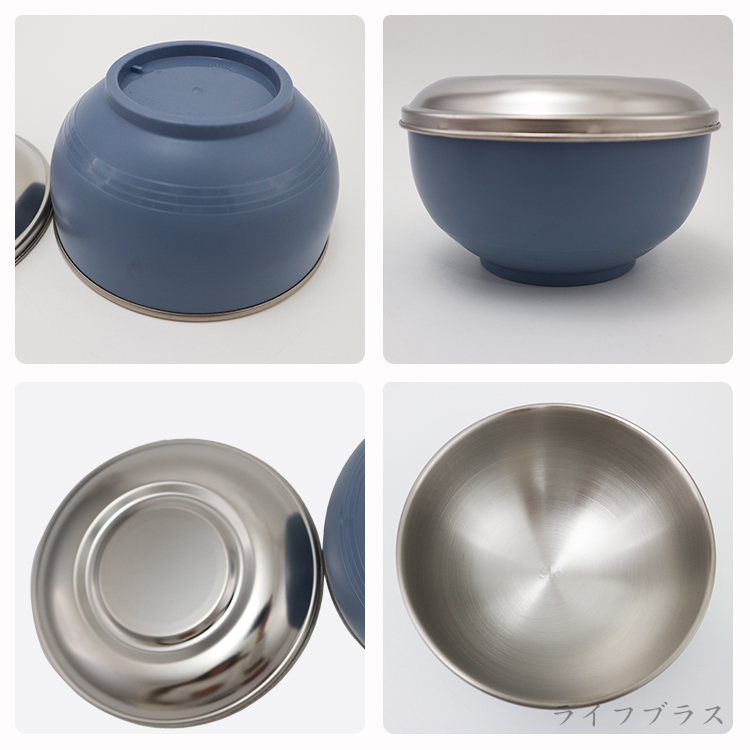 豆豆316不鏽鋼隔熱碗-附不鏽鋼蓋-14cm-莫蘭迪藍x1+白色x1-1組, , large