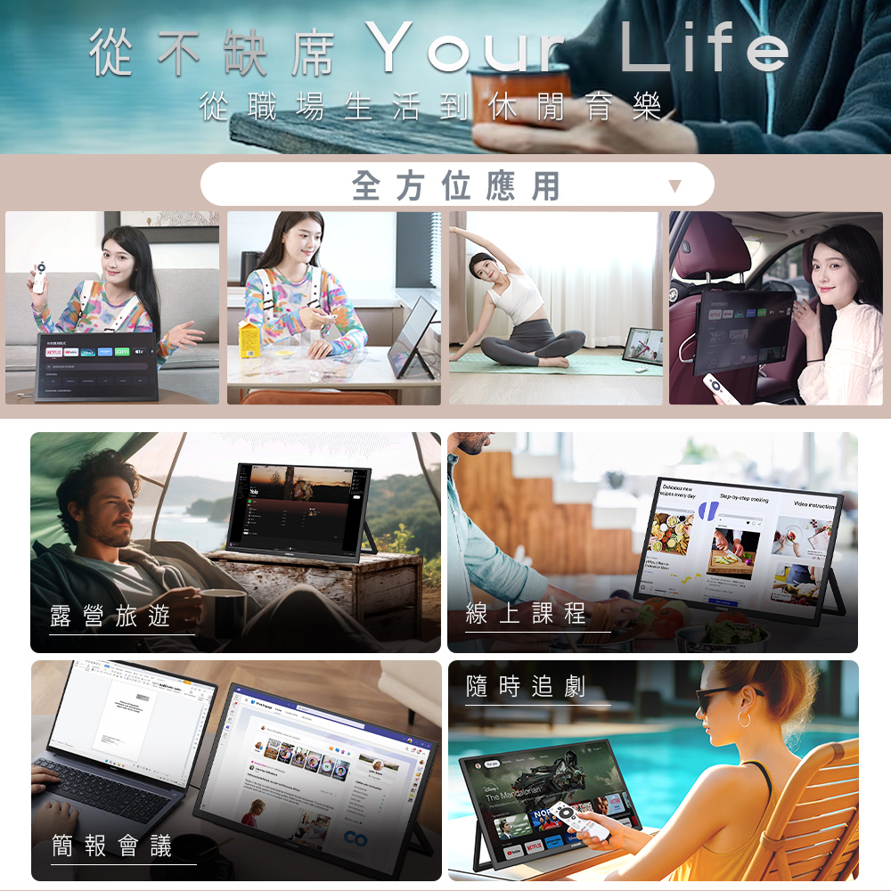 【台陞科技】REAICE 美國Kinhank18.4型IPS可攜式Google TV/外接螢幕 贈送65W三孔充電器+TypeC充電線+防潑水電腦包, , large