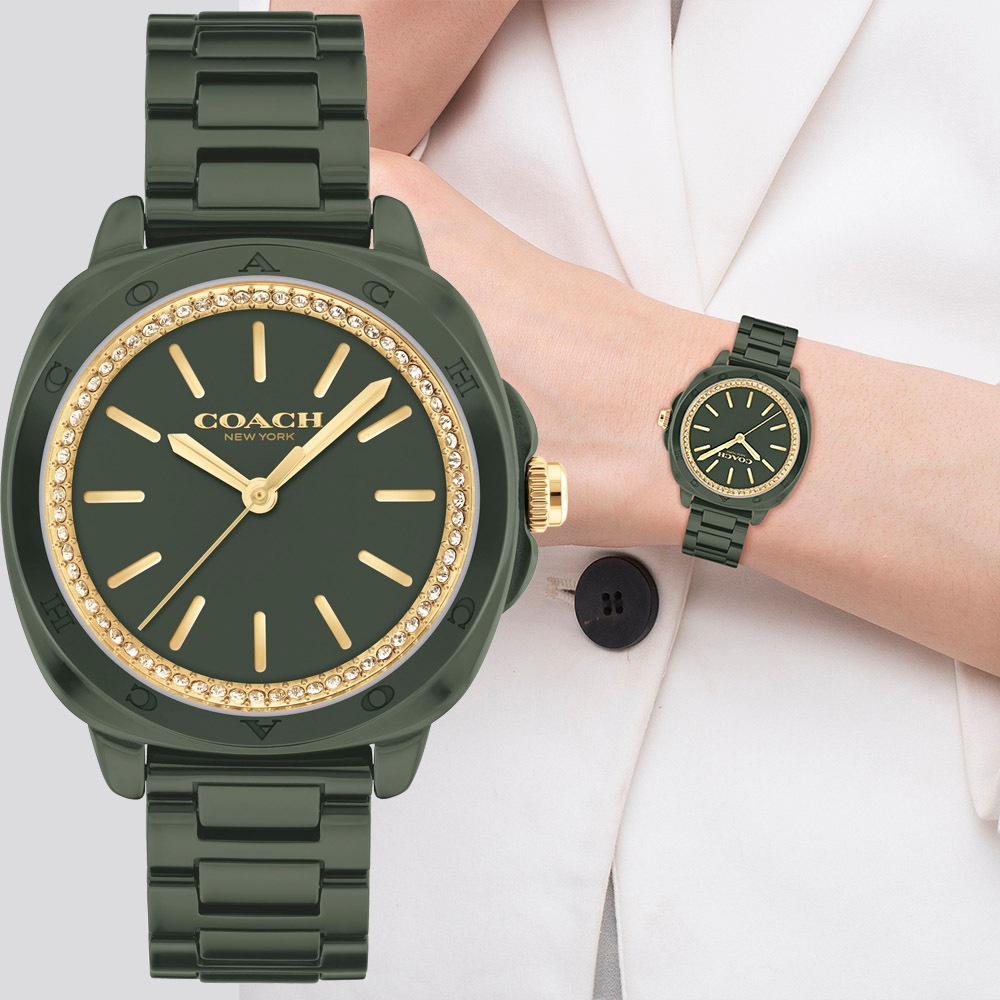 COACH Kitt 橄欖綠 晶鑽陶瓷女錶 34mm CO14504404, , large