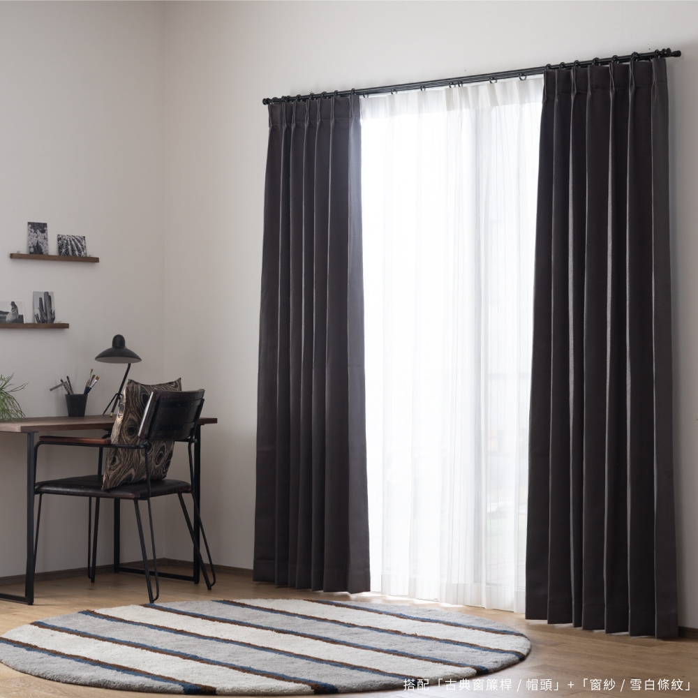 【既成品】 2片1組 窗簾 鳳凰羽飛 寬100 高165/210/240cm 台灣製 押花窗簾 深灰色 可水洗, , large