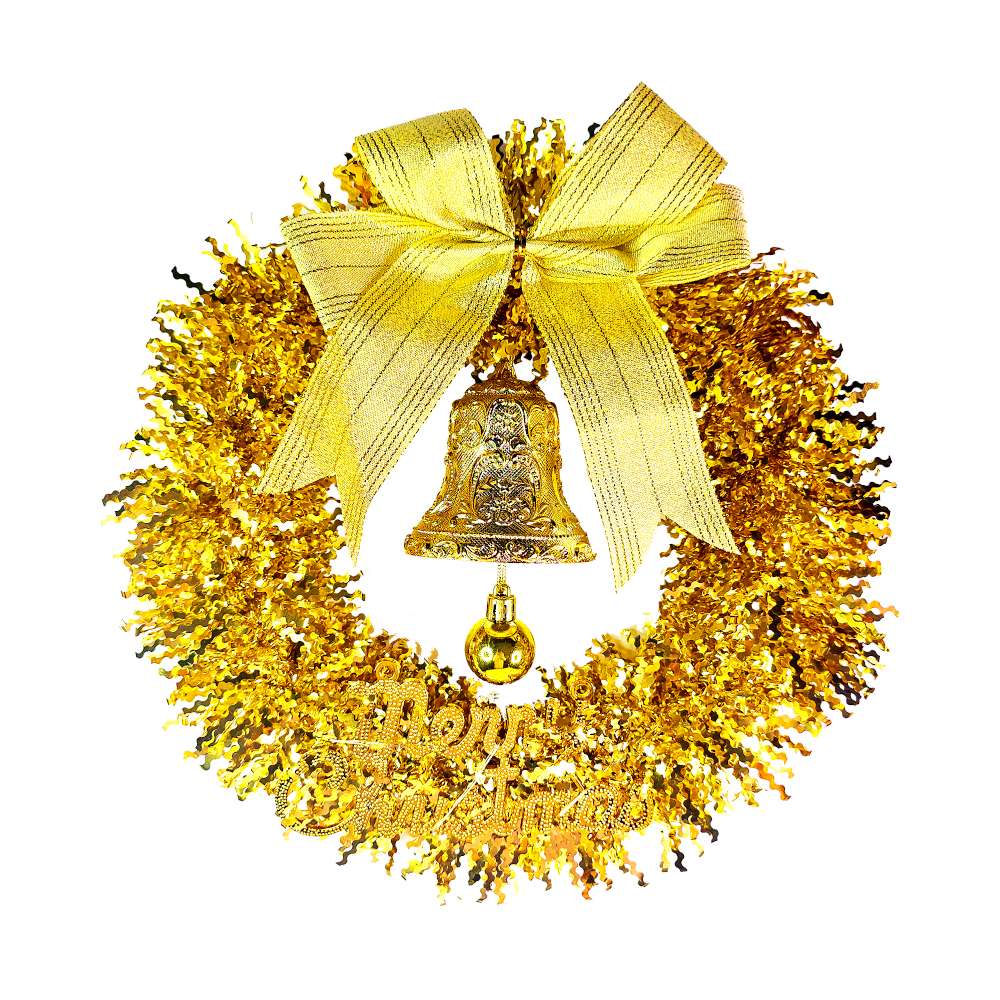 摩達客11吋璀璨金運系金蔥彎絲聖誕花圈+20燈LED暖白光燈串_本島免運費, , large